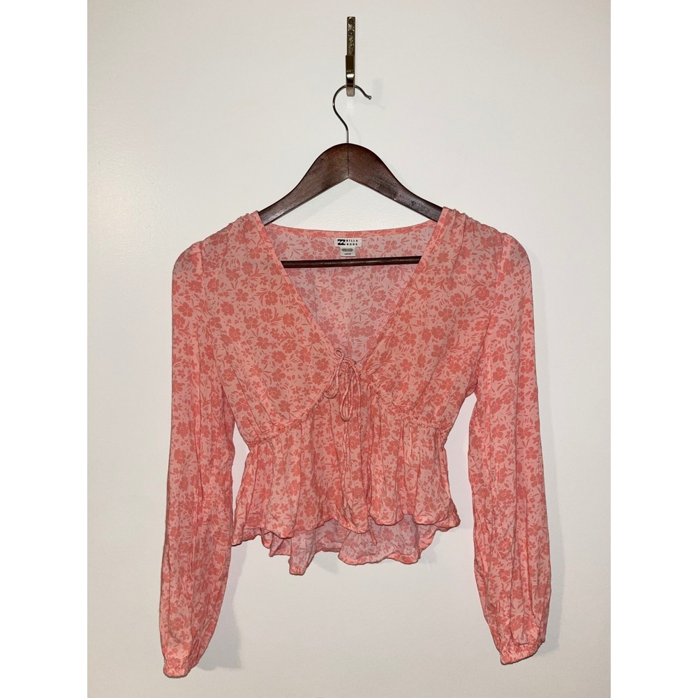 BILLABONG Time Goes By Floral Tie Front Long Sleeve Shirt Blouse | Small